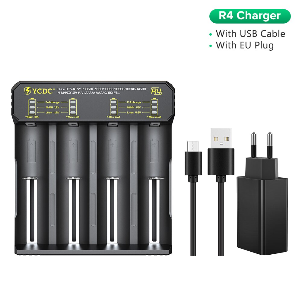 Universele Batterij Oplader Voor 18650 26650 21700 18350 Aa Aaa 3.7V/3.2V/1.2V Nimh 18650 batterij Usb Smart Charger: R4 with EU Plug
