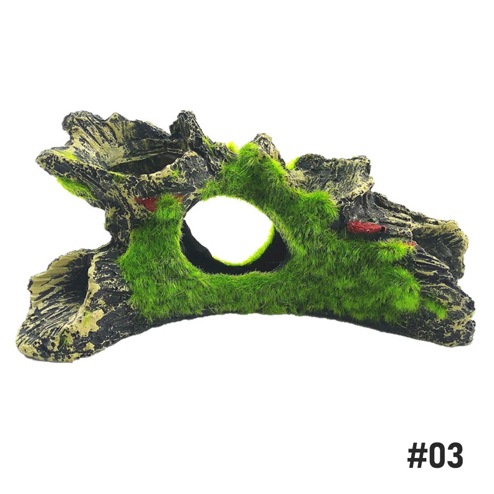 Simulador de decoración de Acuario, tronco hueco de resina, casa de árbol, cueva de agujero de musgo para pecera, adorno de decoración submarino de resina: 03