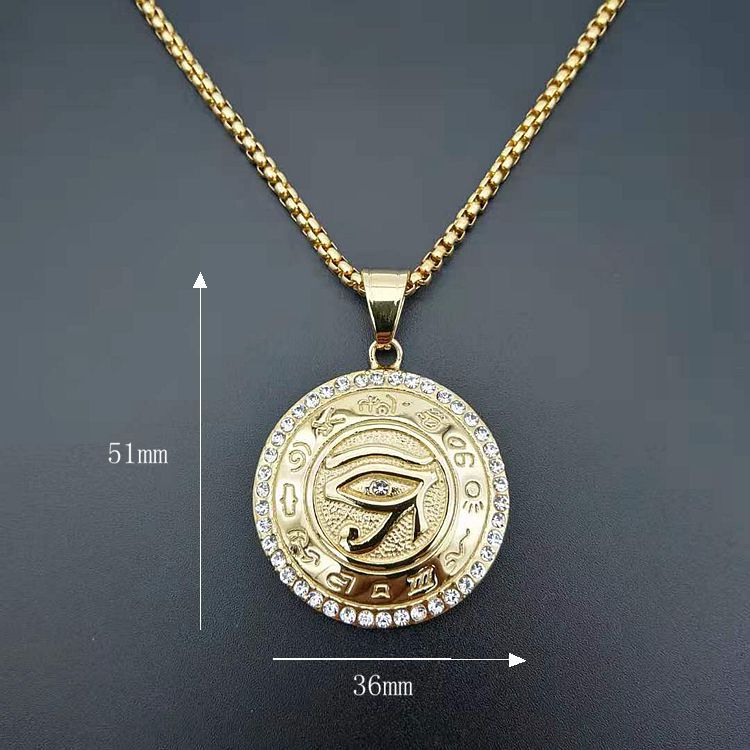 Oude Egypte Het Oog Van Horus Hanger Kettingen Voor Vrouwen En Mannen Gouden Kleur Rvs Ronde Sieraden: 60cm / Roze