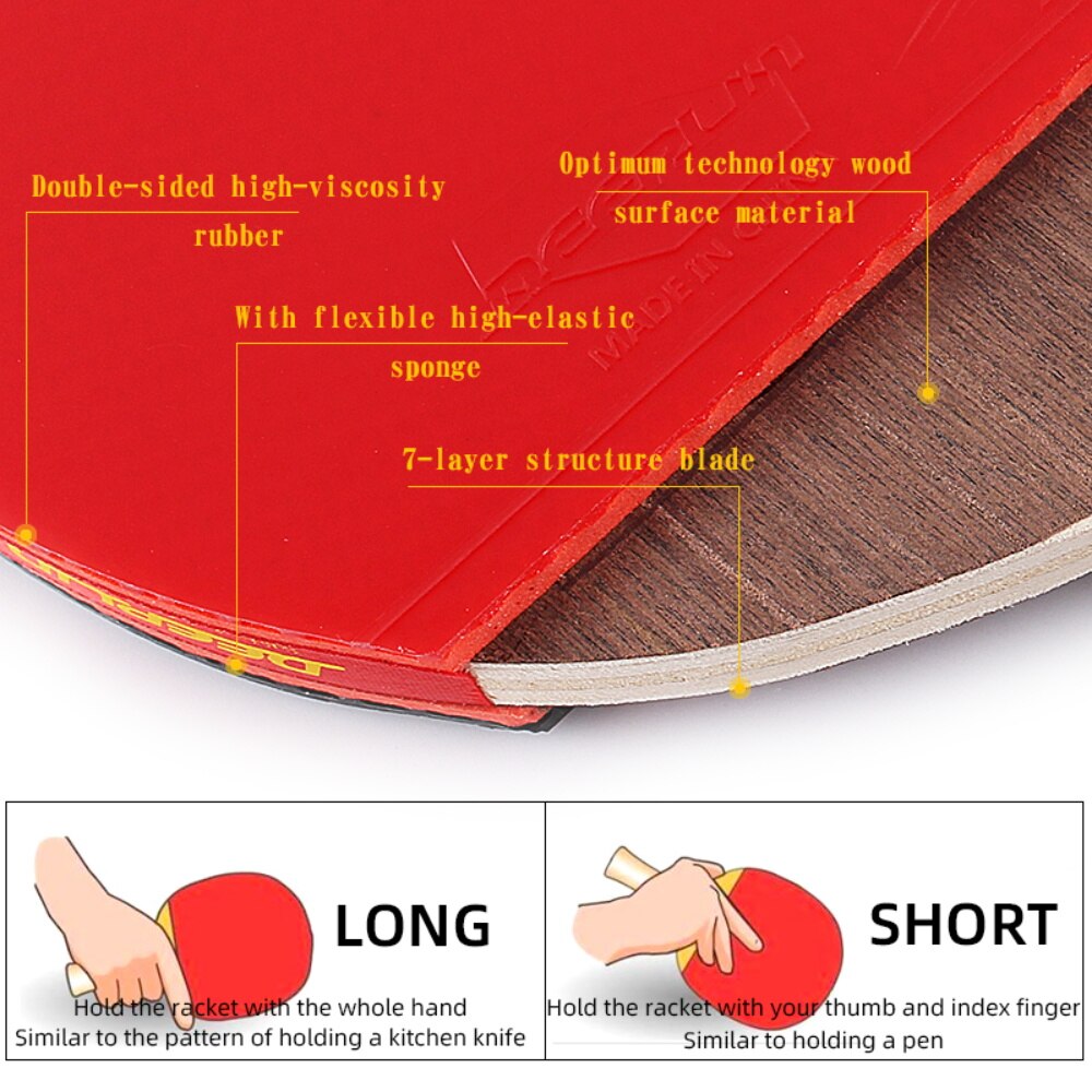 Ping Pong Rackets Short Long Handle Carbon Blade Rubber With Double Face Pimples In Tennis Table Racket With Case
