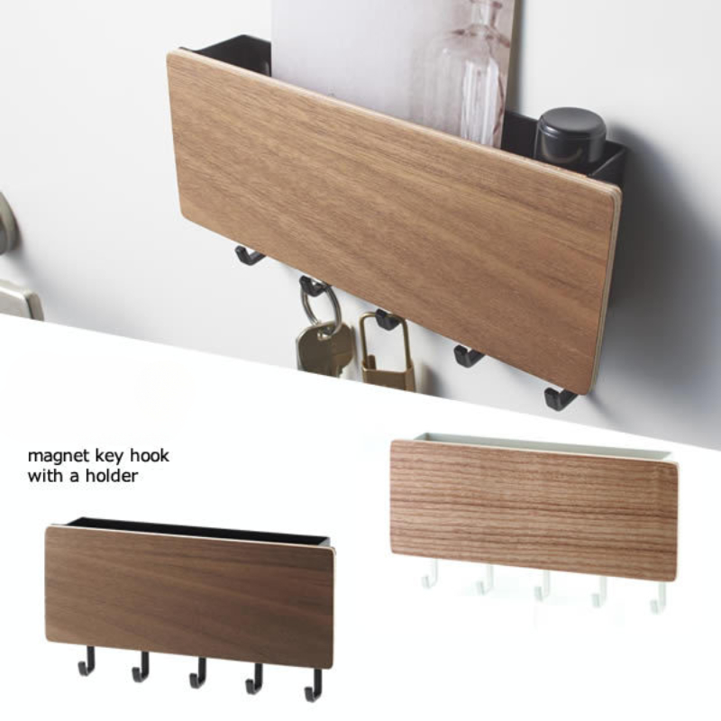 Vägghängande nyckelhängare bambu bräda hållare väggorganisatör rektangel nyckelhållare krokar klädkrokar heminredning klädhängare
