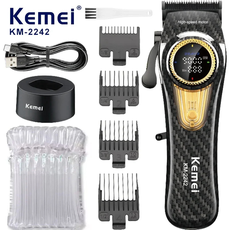 Kemei Hair Clipper Adjust Hair Trimmer For Men Electric Fade Beard Rechargeable Hair Cutter Machine Barber 9000RPM: green