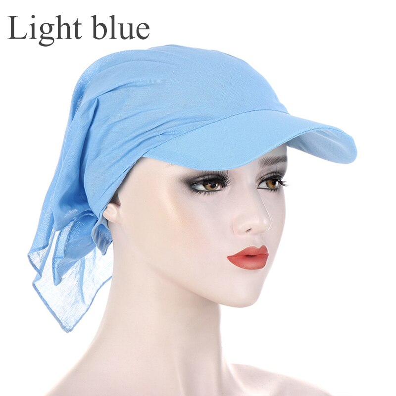 1PC Women Durag Brim Cap Sun Visor with Pre-Tied Turban Caps Head Scarf Hijab Pure Color Muslim Beach Vacation Outdoor: 8