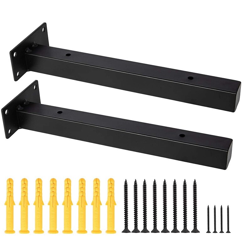 Zwart Ijzer Plank Beugel 12 Inch, Diy Open Rekken Industriële Art Stijl Muurbeugel 2 Stuks Inclusief Hardware: Default Title
