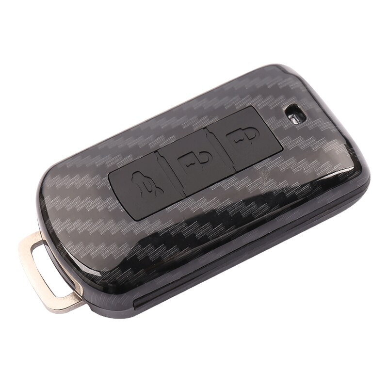 Carcasa para llave de coche con de fibra de carbono ABS para Mitsubishi Outlander Lancer 10 Pajero Sport EX ASX RVR Colt Grandis L200 Smart: Carbon  black-B