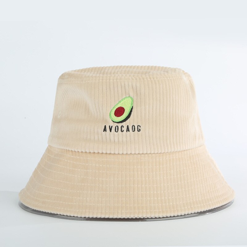 Japansk avokado broderi fiskerhatt kvinners høst vinter bøttehatter bob vill kordfløyel stor kant solhatt caps: Beige