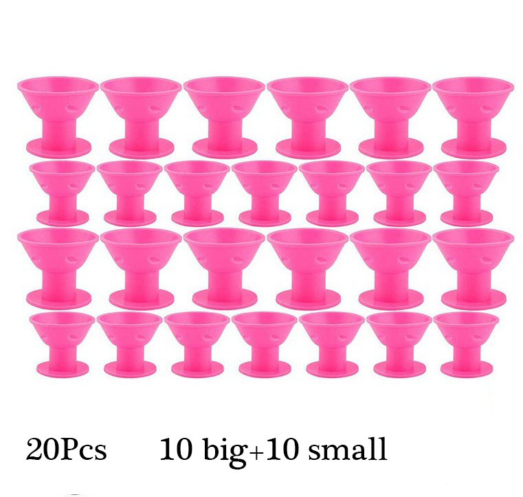 Silicone Hair Curlers Blue and Pink Magic Hair Rollers No Heat No Clip Soft Rubber Styling Tools Set for Women and Girls: pink 20pcs