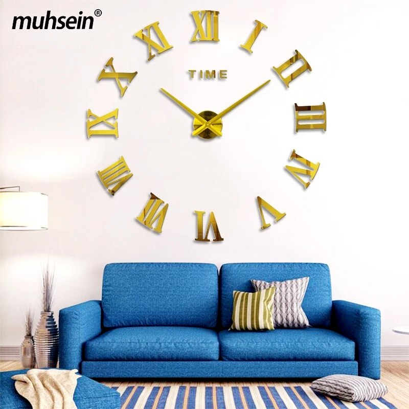 Muhsein Europese Stijl Diy Wandklok Moderne Romeinse Cijfers Klokken Grote Maat Muursticker Horloge Unieke Woondecoratie