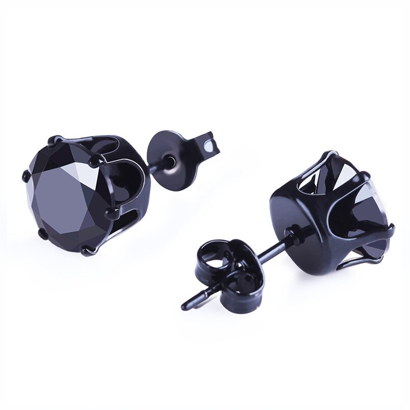 6 pairs/sets Classic Black White Cubic Zircon Stud Earrings Set Stainless Steel Crystal Earrings jewelry for Men Women