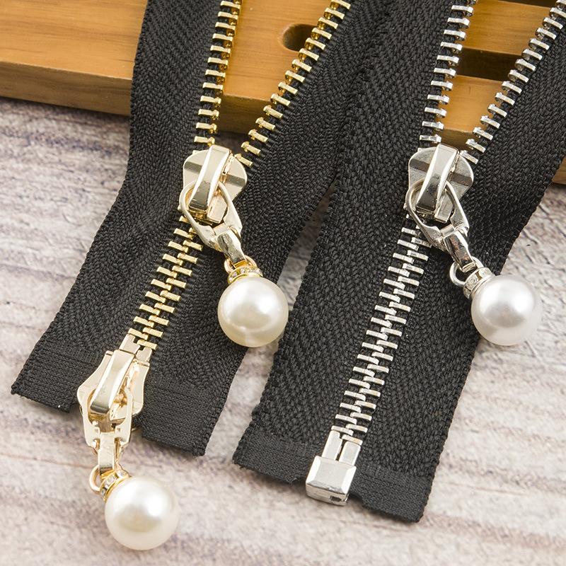 N. ° 5 cremallera de Metal con cremallera de cola abierta deslizante de perlas dentadas de cobre ropa de otoño invierno chaqueta falda de cuero tira de cremallera de doble cabeza