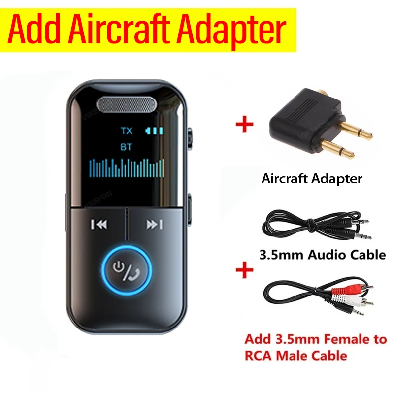 VIKEFON Bluetooth 5.4 Receiver Transmitter 3.5mm AUX TF Card Playback HiFi Wireless Audio Adapter With Mic LED Digital Display: WHITE