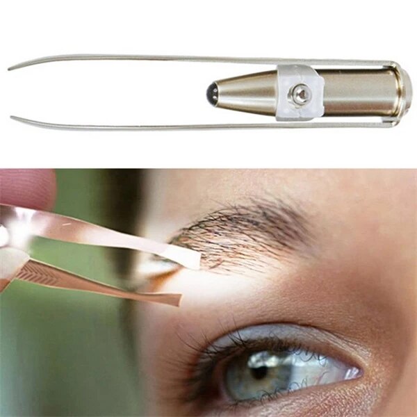1 PC de LED de acero inoxidable Clip para ceja pinzas pelo eliminación iluminación LED pestañas Clip herramientas de maquillaje Facial cabello cejas pestañas