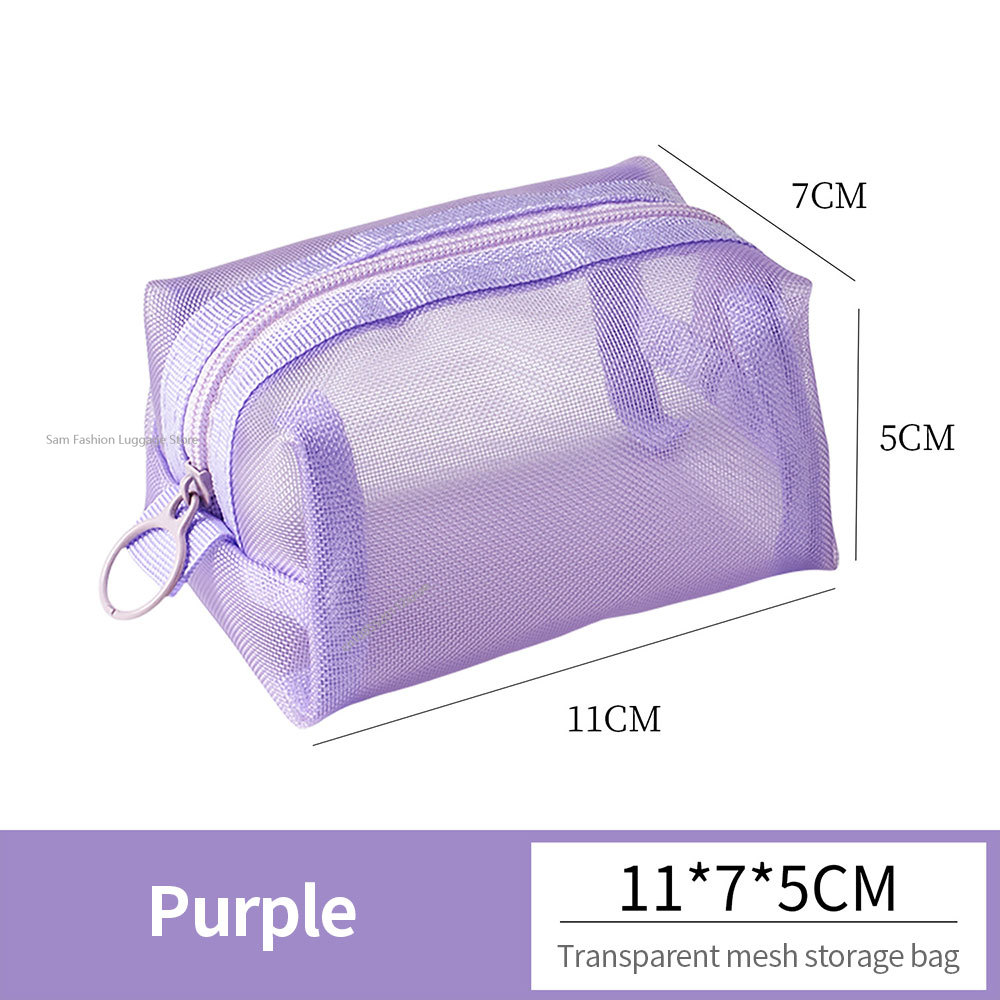 Multipurpose Breathable Square Mesh Storage Pouch Lightweight Mini Wash Bag Mini Zipper Coin Purse Large Capacity Coin Purse: PURPLE