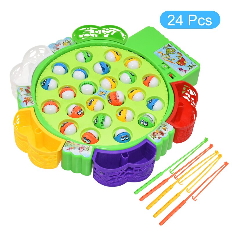 freundlicher Angeln Spielzeug Elektrische Rotierende Angeln Spielen Spiel Musikalische Fisch Platte einstellen Magnetische draussen Sport Spielzeug für KidsGifts: 24Stck A Nein Kasten