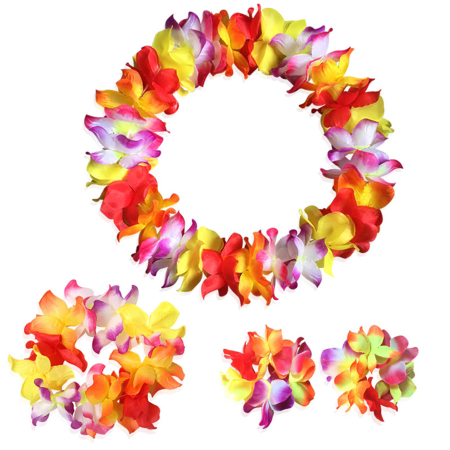 4 stk/sett sommer hawaii blomsterkjede hawaii blomst pannebånd armbånd leis hawaii kranser strandfest dekorasjon: Stil 3 no2