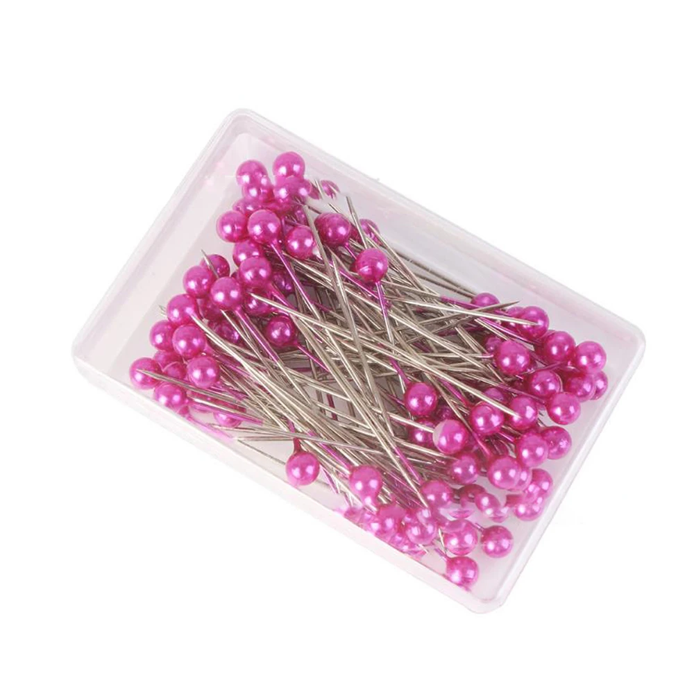 100Pcs/Box Colorful Round Pearl Head Needles Stitch Straight Push Sewing Pins Dressmaking DIY Accessories Positioning Tools: WHITE