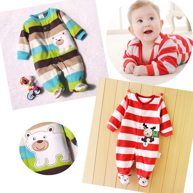 Christmas Baby Rompers Cartoon polar fleece baby clothes Winter Girls Boys Warm Animal Foots Overalls Newborn Infant Jumpsuit