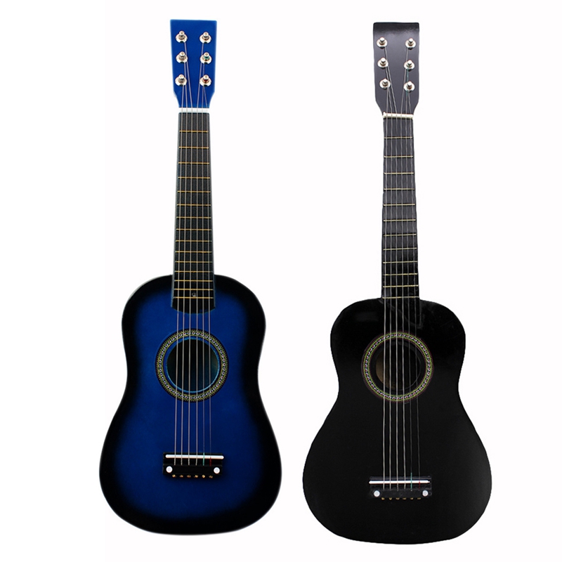 IRin-Mini Guitarra acústica de 12 trastes y 6 cuerdas para niños y principiantes, 23 pulgadas, color negro y azul, 2 uds.: Default Title