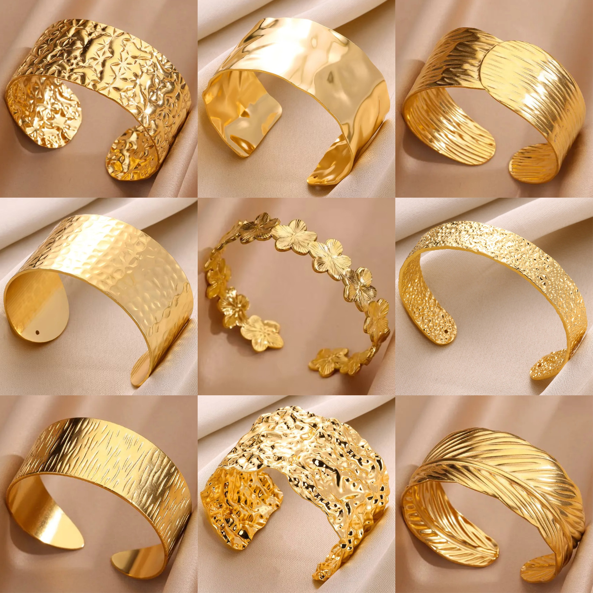Pulseira larga irregular dobrável vintage para mulheres homens cor dourada 316l aço inoxidável pulseira geométrica moda joias presente