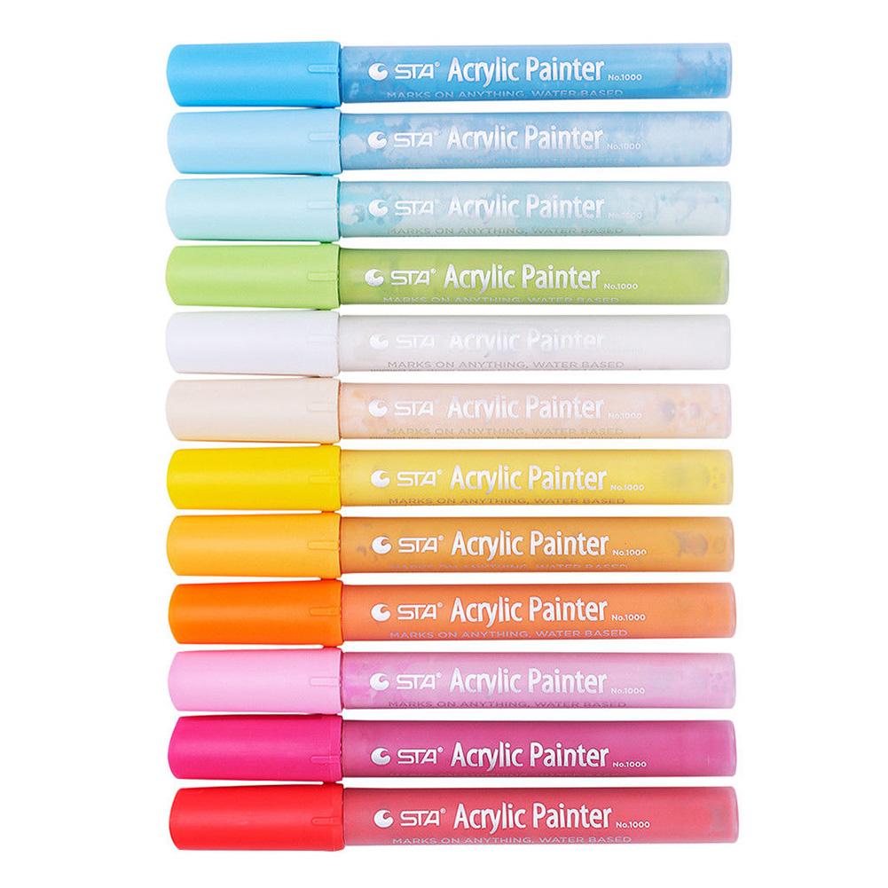 12Pcs Waterproof Acrylic Markers Highlighter Painting Marker Drawing Writing Pen