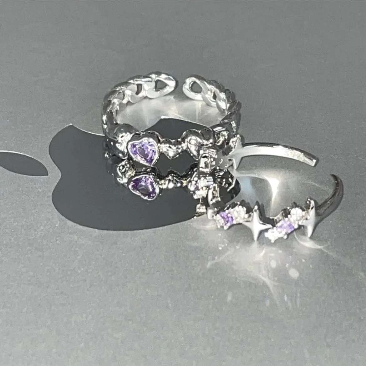 Kpop-Bague ouverte en forme de cœur pour femmes et filles, matiques de couple, rose, étoile, luxe, mariage, fête, de bijoux, Y2K, 2024