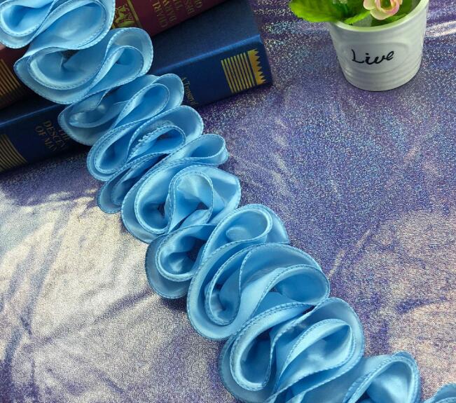 2 yards rød hvid kongeblå chiffon plisseret blondekant flæsede stof dansekjole nederdel tilbehør hovedbeklædning dekorationsmaterialer: Himmelblå