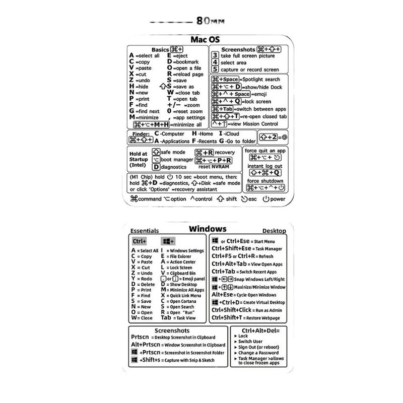 Keyboard Shortcut Stickers for Word Excel Windows/MAC/OS Letter Graphic Laptop Protective Sticker