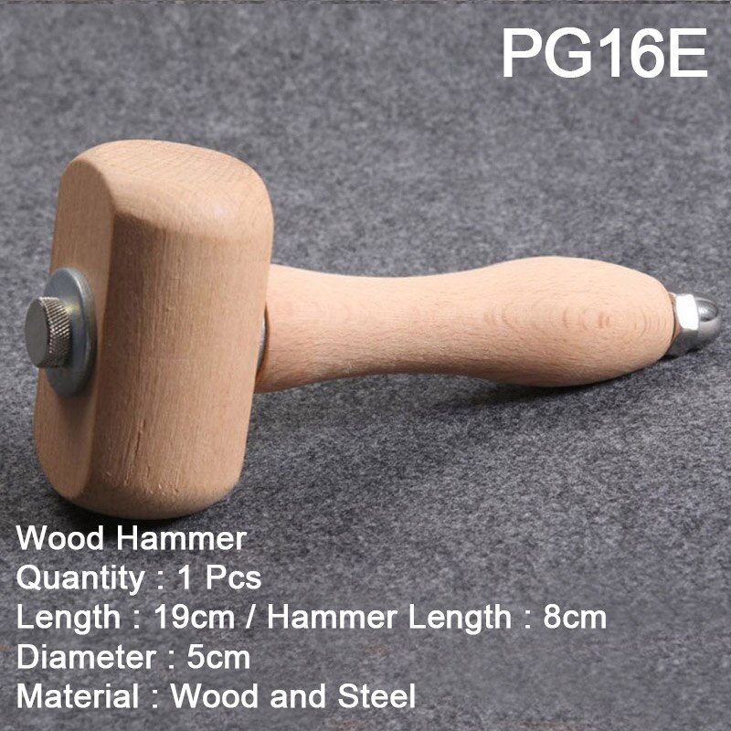 Lederen Staming Set Lederen Craft Carving Gereedschap Voor Leer Afdrukken Snijmes/Hamer/Lederen Draaibare Mes/Tool opbergdoos: Wood Hammer
