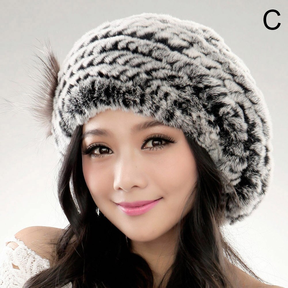 Newly Winter Beret Faux Fur Hat Women Soft Warm Caps Knitted Accessory Comfortable Outdoor: C