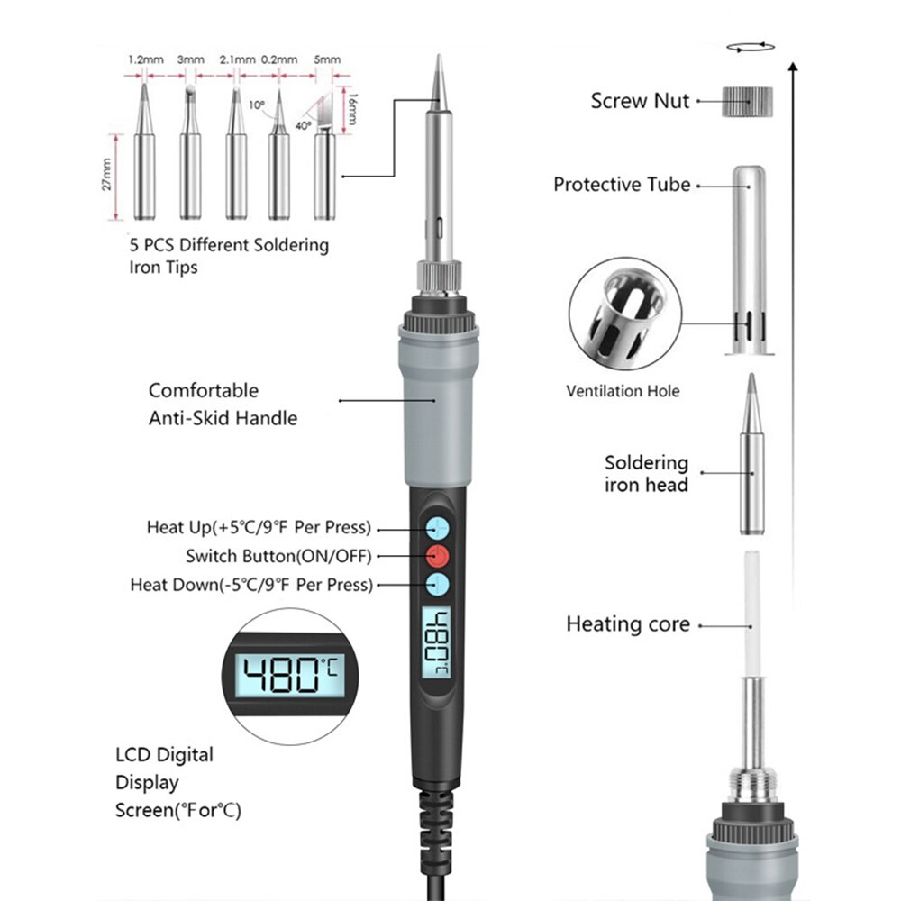 60W / 90W Soldering Iron Kit LED Digital Soldering Gun Adjustable Temperature Controlled Repair Electric 220V Tin Welding Tools
