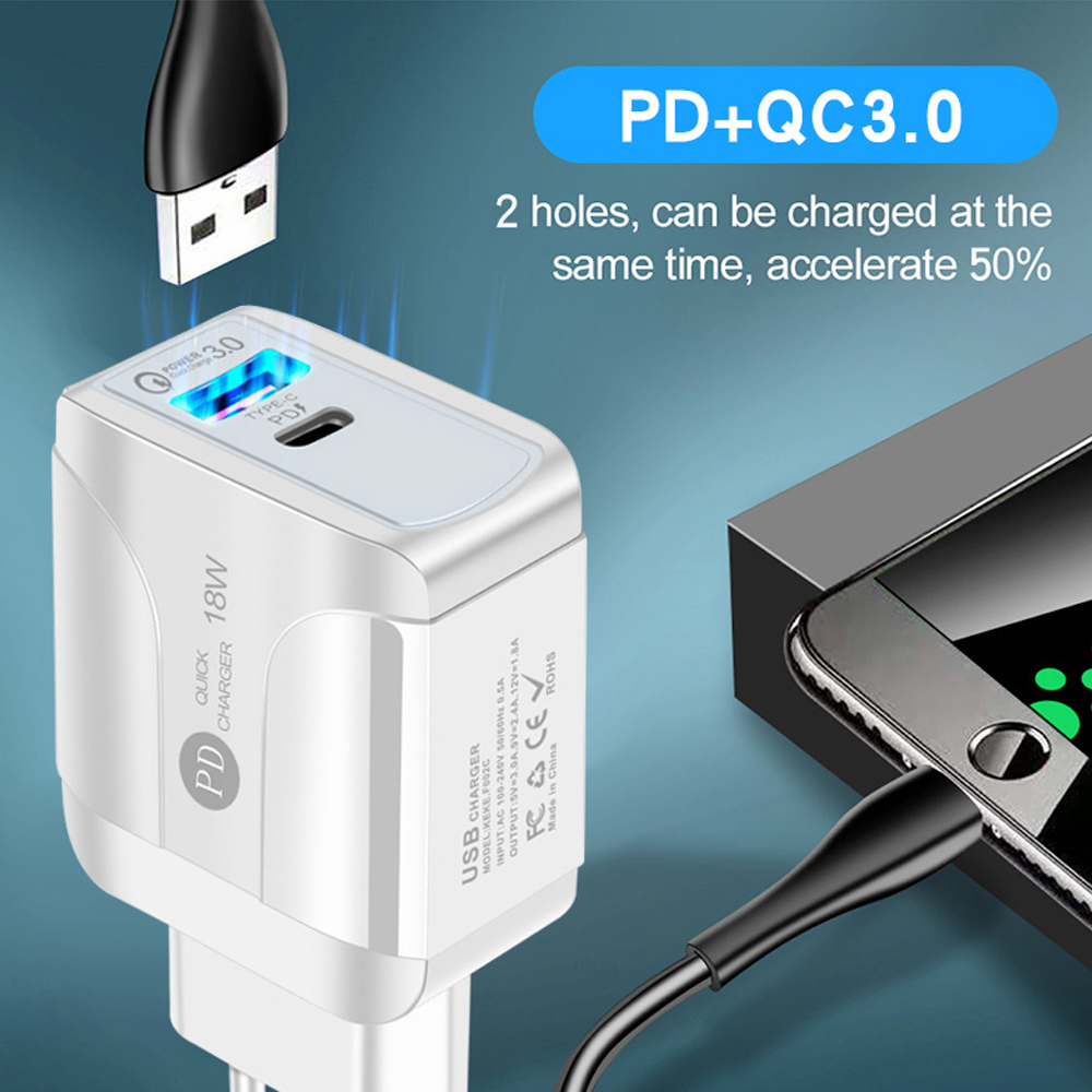 PD18W szybkie ładowanie 5V3A kompatybilny QC3.0 type-c ładowarki do telefonów komórkowych wtyczka Adapter ładowarki USB do głowicy ładującej ue/usa/UK