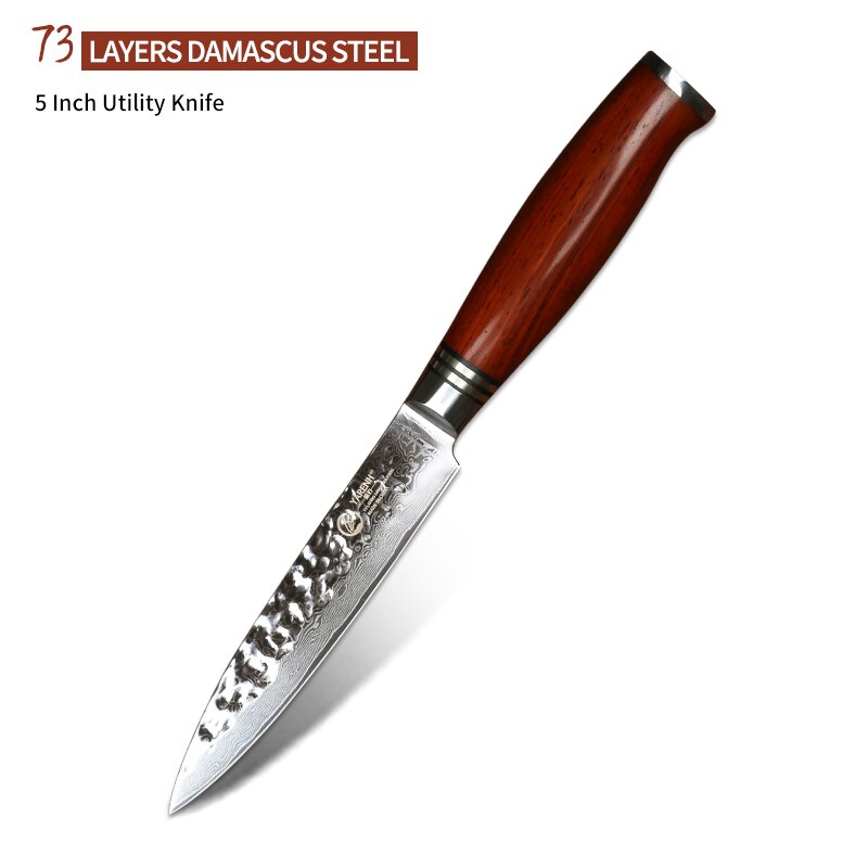 YARENH – couteau de Chef utilitaire en acier damas japonais, 73 couches, outils de cuisine professionnels en acier inoxydable à haute teneur en carbone: 5 inch utility knife