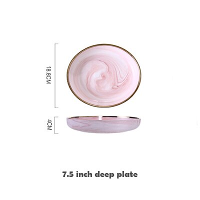 Unik nordisk lyserød phnom penh keramisk bordservice husholdnings marmor porcelæn fad bøf plade ris nudelsuppe skål middagsservice: 7.5 tommer dyb plade