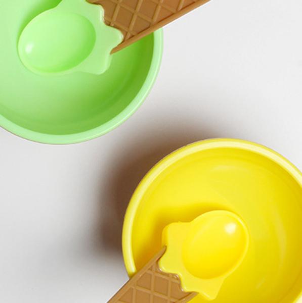 Kids Plastic Ice Cream Bowls Spoons Set Ice Cream Cup Couples Bowl Dessert Tools Kitchen Accessories