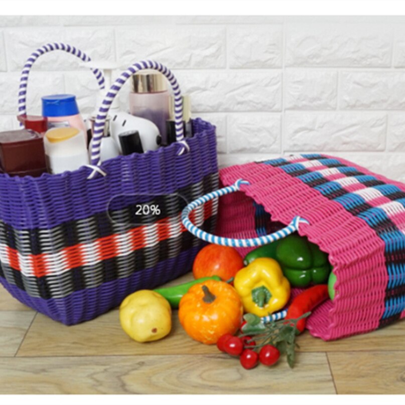 Grand Tricotage Sac Fourre-Tout de Couleur de Mélange Légumes Tophandle sac pour Cuisine eco Femmes Shopping Sac De Rangement Organisateur sacs à main en plastique
