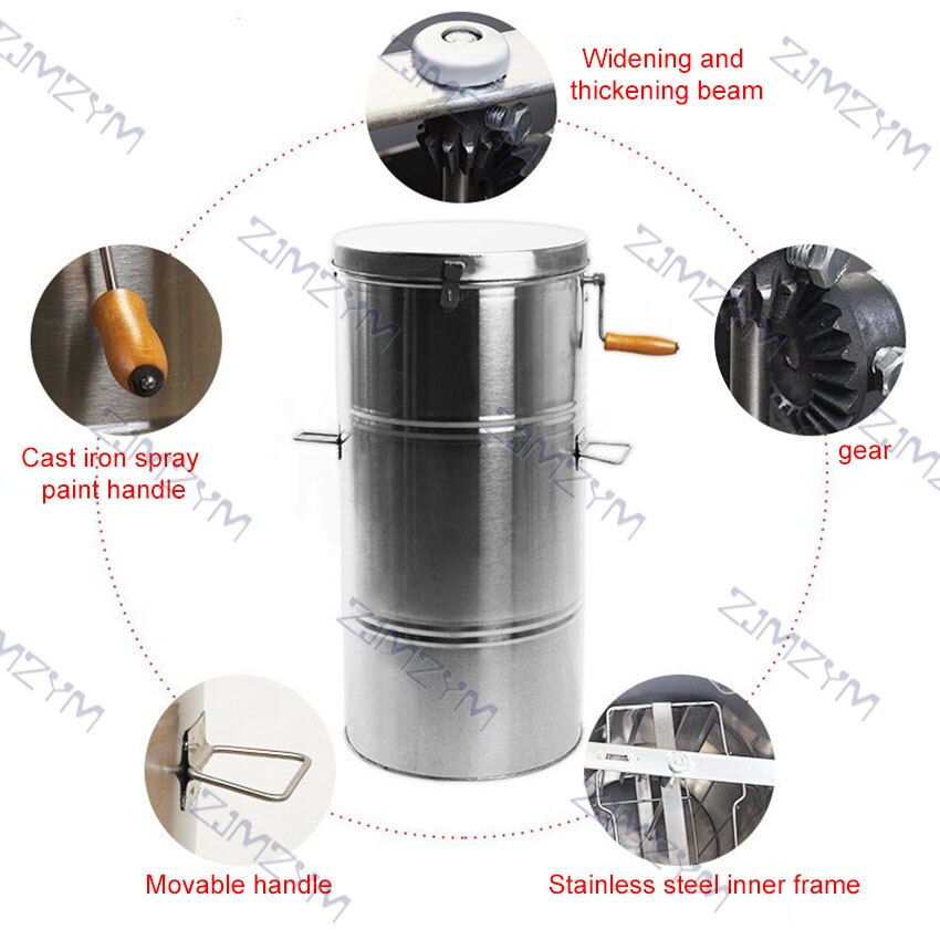 20KG Honey Extractor Two Frames Stainless Steel Large Capacity Honey Extractor Manual Processing Centrifuge Beekeeping Equipment