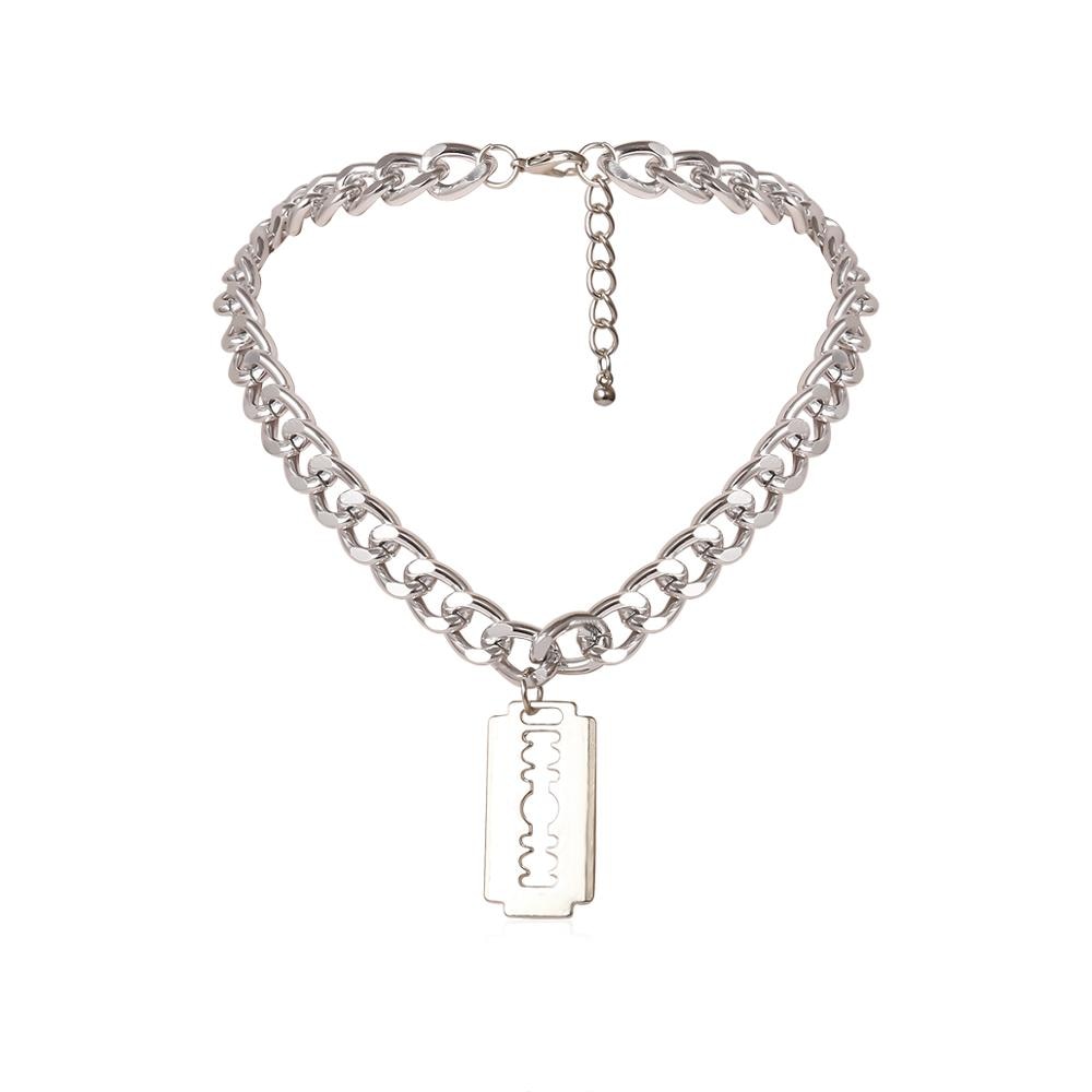 IngeSight.Z Punk Hip Hop Rasierklingen Geformt Anhänger Halskette Männer Silber Farbe Miami Curb Kubanischen Dicken Choker Halsketten Schmuck