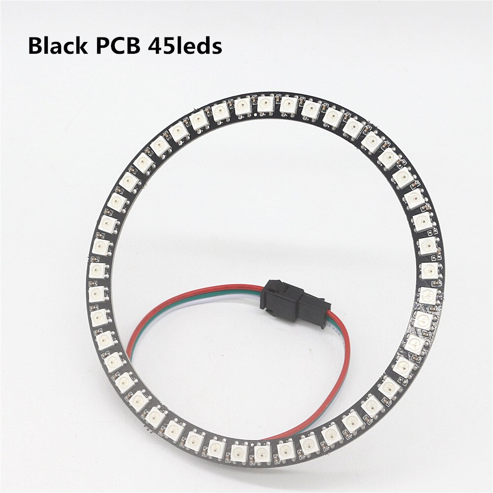Individually Addressable WS2812B Pixel Ring 8/16/24/35/45Leds 5050 RGB Led Ring WS2812 IC BuiIt-in Led Module Pixel Strip Lights: 45 Leds Black