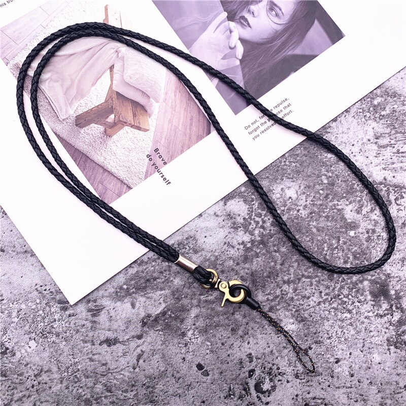 Cordón de cuero PU cuerda trenzada hebilla redonda de cobre antiguo excelente correa para llaves Tarjeta de Identificación pase gimnasio USB Cordón de teléfono móvil: G07