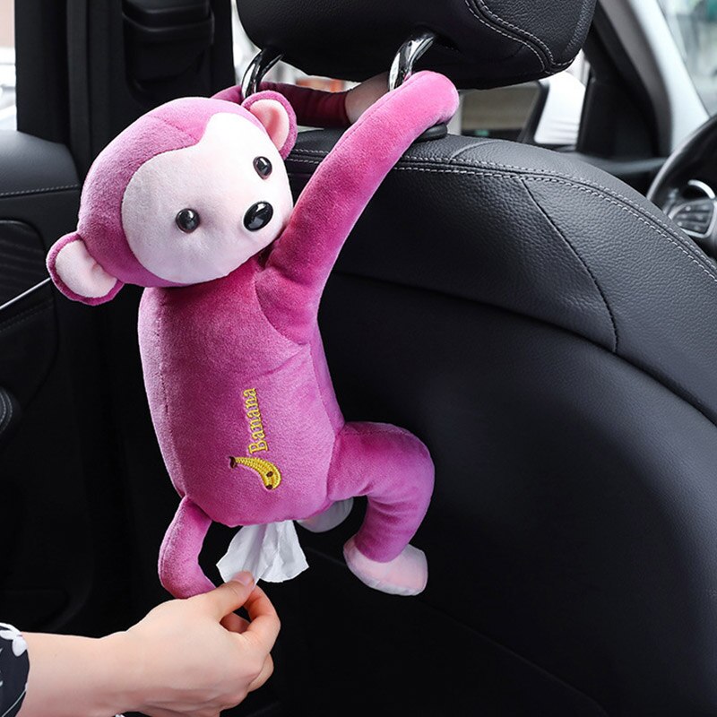 Car Tissue Box Monkey Tissue Holder Car Napkin Holder Cartoon Tissue Box Car Paper Box Automobile interior Accessories: Pink