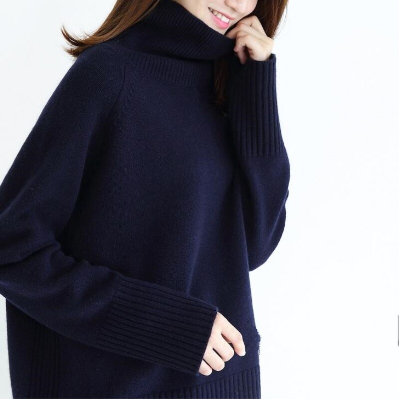 Winter Cashmere Wool Women Warm Solid Sweaters Casual Full Sleeve Turtleneck Loose Pullovers Computer Knitt