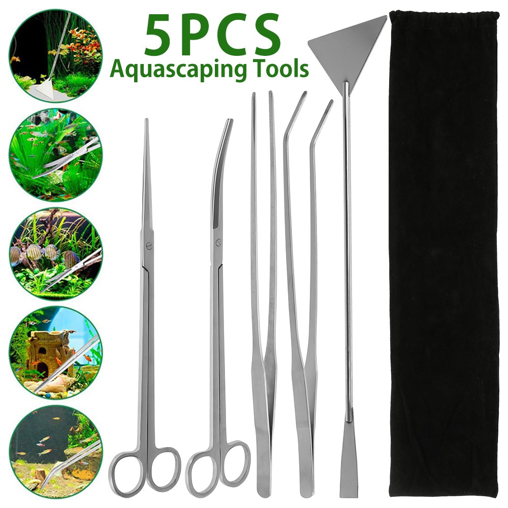 3/5Pcs Aquarium Pincet Tank Aquascaping Gereedschap Aquarium Schaar Rvs Waterplanten Set Aquarium Onderhoud Tool