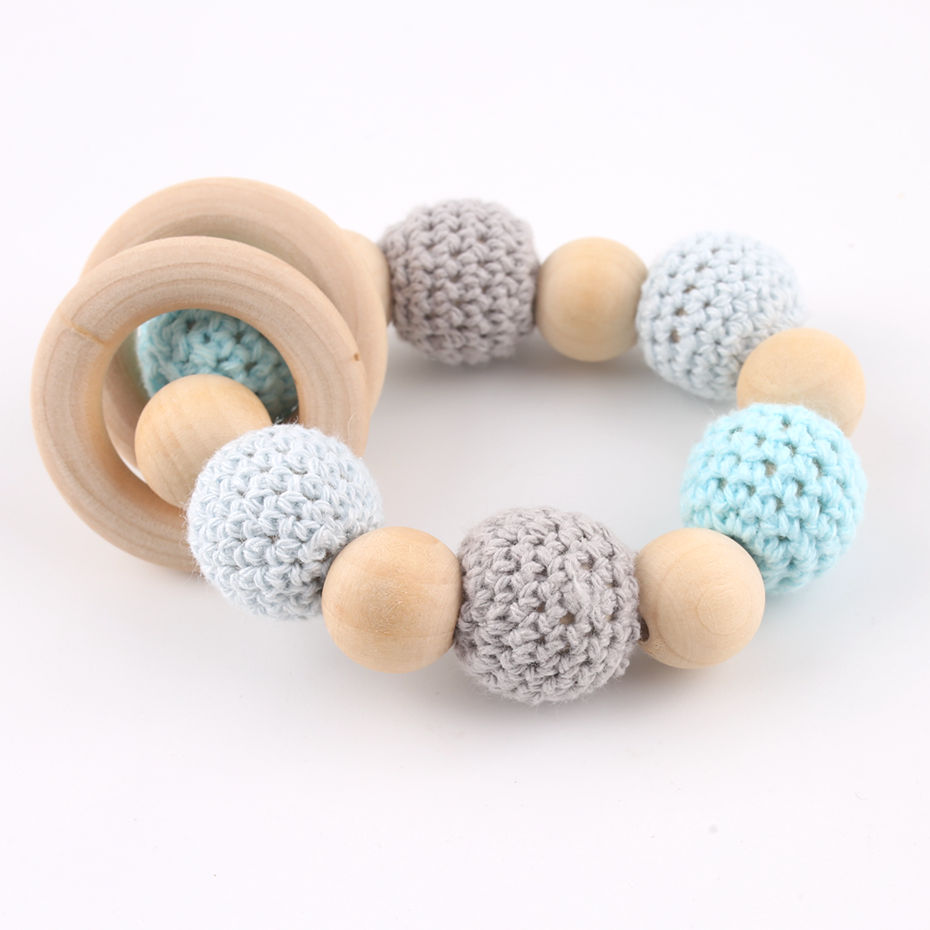 1 stück Original Ökologischen Holz Beißring Rassel Spielzeug Pflege Armband Für Baby Kauen Holz Häkeln Perlen Krankenschwester Handgemachte Handwerk