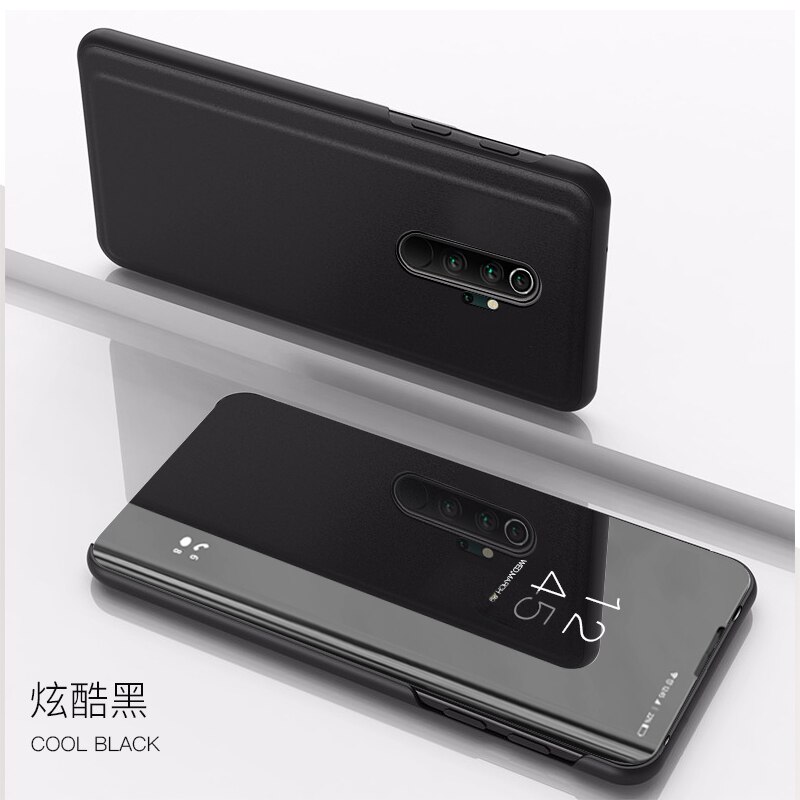 Smart Mirror View Flip Phone Case For Xiaomi Redmi Note 8T Note 8 Pro PU Leather Stand Cover For Redmi 8 8A Protective Shell: For Redmi Note 8 / black