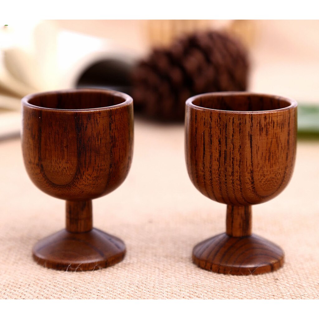 Wood Wooden Goblet Red Wine Cup Handmade Tea Cup Wedding Party Favor 7cm