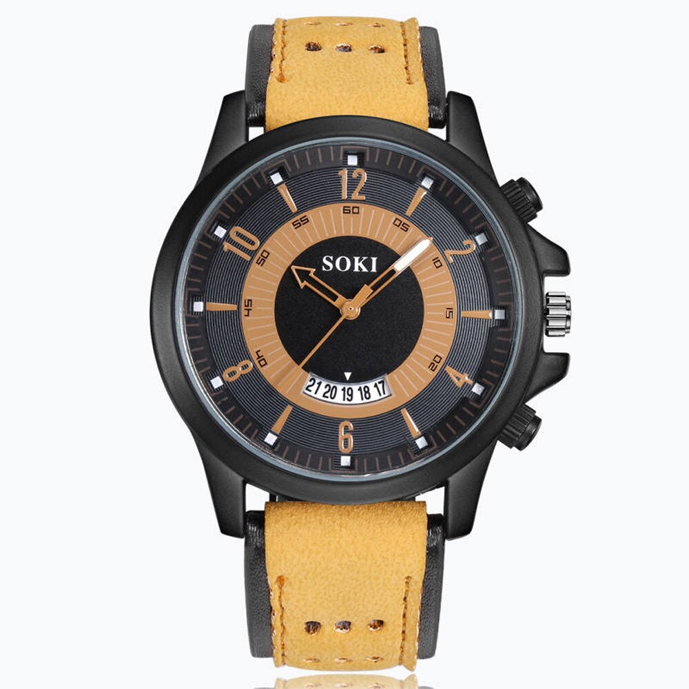 Mode Heren Horloges Luxe Mode Silicagel Lederen Heren Glas Quartz Analoge Datum Horloges Ronde Geval Quartz Horloge