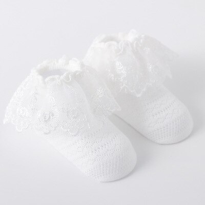 Zomer 0-3y baby meisjes kanten sokken ademende mesh sokken kinder prinses katoenen sokken wit roze geel schattig: Groente / S