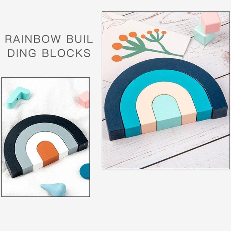 Wooden Rainbow Arch Bridge Semicircle Building Block Rainbow Ornaments Curved Plate Colorful Shape Combination Villain