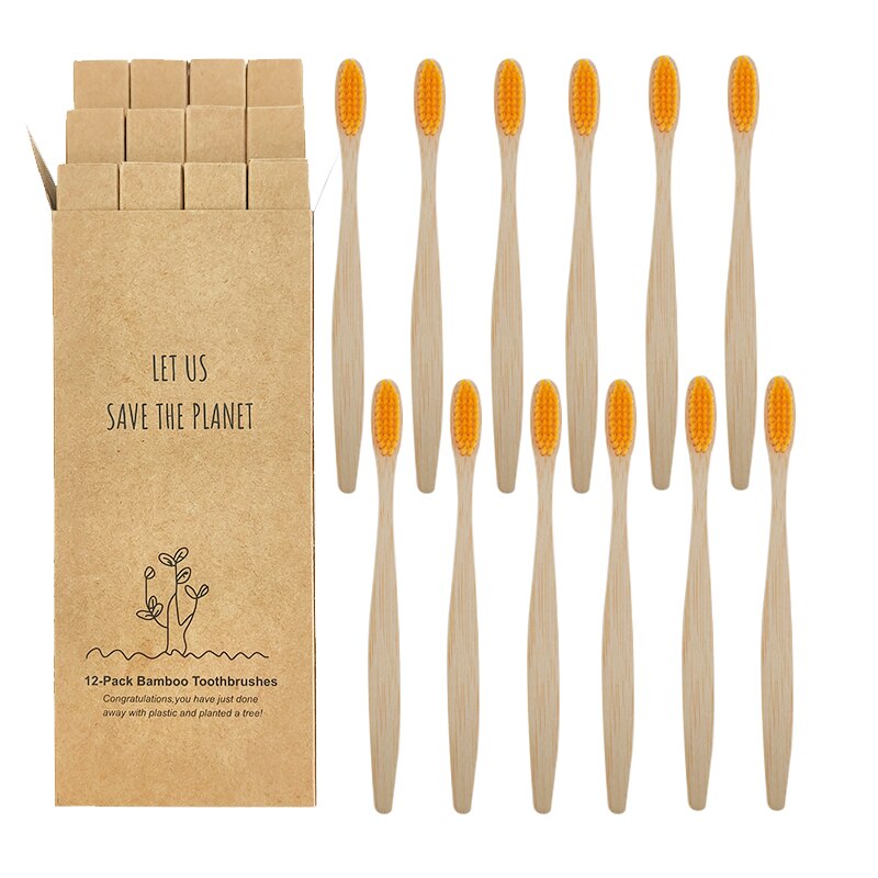 Eco-friendly Bamboo Toothbrush Eco Friendly Wooden Tooth Brush Soft Bristle Tip Charcoal Adults Oral Care Cleaning Teeth Brushes: Yellow