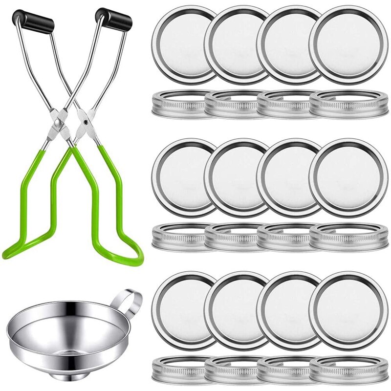 Canning Lids Set,Regular Mouth Mason Jar Canning Lids with Canning Jar Lifter and Wide Mouth Stainless Steel Funnel